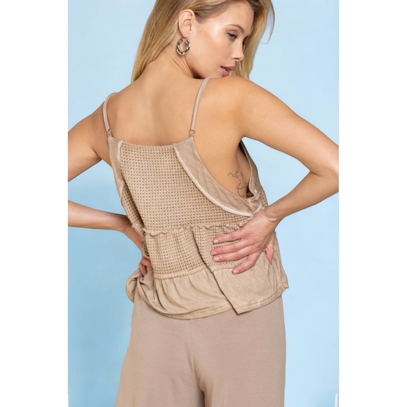 POL Light Tan Waffle Knit Babydoll Tank Top - Picture 3 of 11